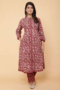 Último Diseño Exclusivo de Kurti Indio de Algodón Estampado Floral de 3 Piezas para Mujer, Manga Larga, para Uso Casual Indio - Product Image 2