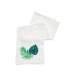 White Green Leaves Eco Friendly Cotton Kitchen <b>Towel</b> 40x60 Cm 300 GSM GOTS Certified Absorbent Breathable Quick Dry Fabric - Product Image 1