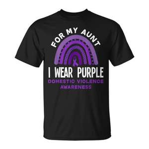 Camiseta de Concienciación sobre la Violencia Doméstica con la Frase 'I Wear Purple For My Aunt', Manga Corta, Unisex, Cuello Redondo, para Adultos, para Caminatas y Carreras, con Serigrafía - Product Image 1