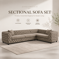 Juego de Sofás Seccionales Extensibles Chesterfield en Forma de L, Tapizados en Terciopelo, Rellenos de Esponja, Muebles para Sala de Estar