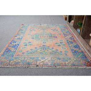 Alfombra turca Vintage de 4 pies, 11 pulgadas x 5 pies y 9 pulgadas, lana de retazos azul y rosa, área grande, sala de estar alfombra para, respaldo de látex, clásico para pasillo - Product Image 3