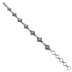 925 Silver Fashion <b>Beaded</b> <b>Bracelet</b> with Green Gemstone Women's Daily Wear Jewelry - Product Image 1