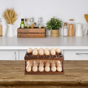 Un porte-oeufs en bois à double couche, plateau à oeufs en bois peut contenir 36 oeufs frais, plateau à oeufs farcis stockage d'oeufs pour oeufs frais, cuisine - Product Image 2