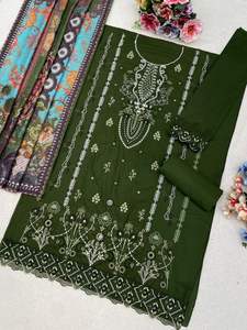 Conjunto de Kurta, Pantalones y Dupatta Semi-Cosidos con Bordado para Mujer - Product Image 4