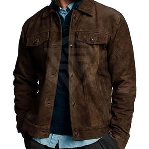 2025 Men's Custom Color <b>Suede</b> Leather Winter <b>Jacket</b> 100% Cow Skin Stand Collar Front Logo Breathable Windproof Eco-Friendly High - Product Image 4