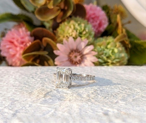 Solid 10K/14K White/Yellow Gold 2 Ct Emerald Cut Lab Grown Diamond Vintage Style Classic Engagement Wedding <b>Ring</b> For Women's - Product Image 5
