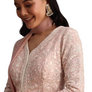 Rosa Lucknowi Kurti Palazzo con Red Dupatta mujeres al por mayor Ropa Étnica OEM ropa proveedor de fábrica traje personalizado - Product Image 2