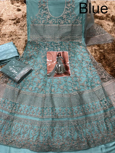 Robe longue Anarkali en tissu filet de style indien traditionnel, best-seller, avec dupatta de créateur pour femme, magnifique tenue de soirée entièrement cousue - Product Image 4