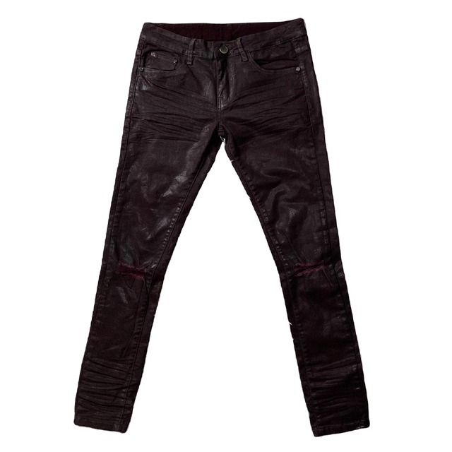 Mens Custom Black Washed Slim Skinny Embroidered Button Winter Spring Denim Coated Flare Stacked Jeans