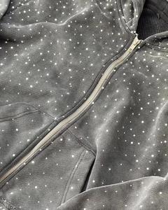 Personalizado 100% algodón sudaderas con capucha fabricantes Streetwear peso pesado bordado desgastado Rhinestone ácido lavado Y2k Zip up Hoodie - Product Image 6