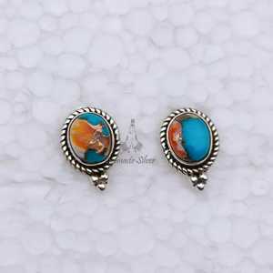 Pendientes de Plata de Ley 925 con Turquesa Ostra, Hechos a Mano, Turquesa Natural, Postes Ovalados, Joyería de Moda - Product Image 2