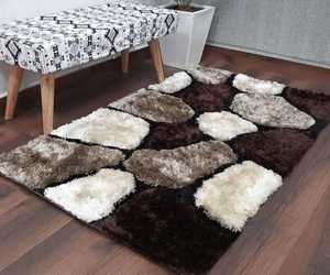 Alfombra moderna peluda, alfombra esponjosa para sala de estar y Dormitorio | Alfombra de suelo geométrica marrón beige, alfombra de felpa suave para decoración del hogar - Product Image 3