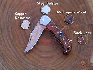 มีดพับเหล็กดามัสกัสสำหรับล่าสัตว์มีดพับสำหรับตั้งแคมป์ - Product Image 4