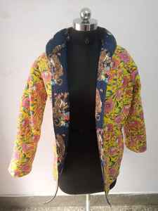 Chaquetas Kantha con estampado de bloque de mano de algodón indio, chaquetas de invierno de algodón puro para mujer - Product Image 2