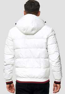 Chaqueta Acolchada de Lona Brillante Impermeable y Cortavientos con Capucha para Hombre, Talla Grande, con Bloques de Color y Logotipo Bordado Personalizado - Product Image 4