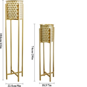 Set of 2 Metal <b>Planters</b> with <b>Gold</b> Powder Coated Stand Different Sizes Round Shape Metal Flower <b>Planters</b> for Home Garden Decor - Product Image 6