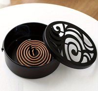 Brûleur d'encens anti-moustiques boîte arrondie couvercle artisanal porte-bobine anti-moustiques pour intérieur maison salon chambre