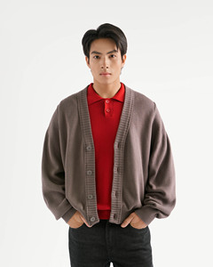 Cárdigan de Hombre de Alta Calidad, Estilo Casual Otoñal, Manga Larga, Cuello en V, Corte Holgado, Logotipo Privado Personalizado Bordado, 100% Algodón Tejido - Product Image 1