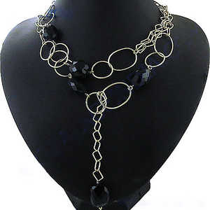 Collar Lariat Negro con Cuentas y Baño de Oro, Joyería Religiosa de Moda para Mujer con Perlas y Diamantes para Bodas y Fiestas - Product Image 2