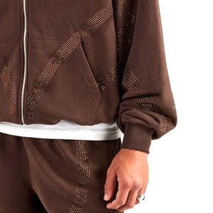 Mới Đến Người Đàn Ông Của Sô Cô La Màu Nâu Áo Chất Lượng Cao Cấp Jersey Đầy Đủ Dây Kéo Phong Cách Giản Dị Với Rhinestone Cho Mùa Thu Mặc - Product Image 4