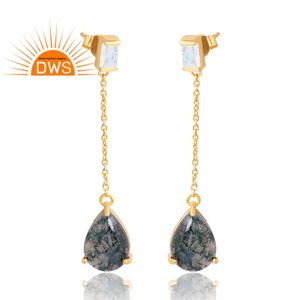 Nouveau modèle Design 925 argent Sterling 18K plaqué or arc-en-ciel lune et mousse Agate pierres précieuses boucle d'oreille Demi bijoux fins pour femmes Gi - Product Image 3
