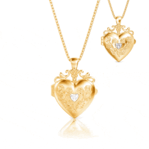 Collier médaillon photo cœur vintage personnalisé Jeulia en acier inoxydable plaqué or avec diamant et perle - Product Image 1