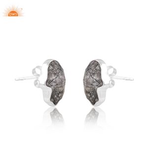 Dernières Tendances 2026 : Boucles d'Oreilles Clous Hamsa en Argent Sterling Fin avec Pierre Précieuse Naturelle Rutile Noir – Fabricant de Bijoux Personnalisés - Product Image 3