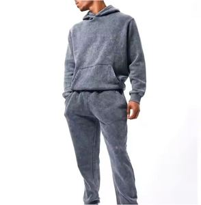 OEM Athletic Fit Acid Wash Tracksuit Mens Urban Streetwear Supply Kangaroo Pocket Hoodie Tracksuit Mens Acid Wash OEM Design - Product Image 1