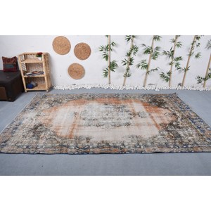 Alfombra de lana Vintage diseño de retazos azul naranja grande 5,9x9,6 pies alfombra de área rectangular para sala de estar alfombra de látex para habitación - Product Image 1