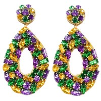 Boucles d'oreilles pendantes tendance Mardi Gras en perles de rocaille, motif gâteau du roi, couleur violet/jaune-vert, bijoux unisexes de la Nouvelle-Orléans