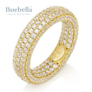 Delicate Original 925 Sterling 18K Gold Plated Fully Iced 3 <b>Row</b> Eternity Ring Men Featuring Moissanite Wedding Party Jewelry - Product Image 1