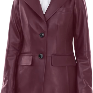 Women's Long Sleeve Lambskin Leather Jacket <b>Button</b> Front Casual Style <b>Blazer</b> Nylon Lining Cotton Filling for Autumn Winter - Product Image 1