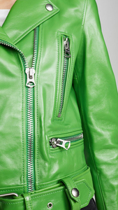 Chaqueta de Motociclista de Cuero Genuino para Mujer, Invierno 2025, Nueva Moda, Forro de Satén, Forro de Nailon, Personalizada, Venta al por Mayor - Product Image 5