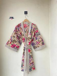 Ropa de dormir de verano Regalo de talla única para ella Kimono de algodón indio Pájaro y estampado floral Kimono Robe Ropa de dormir de verano Bata - Product Image 6