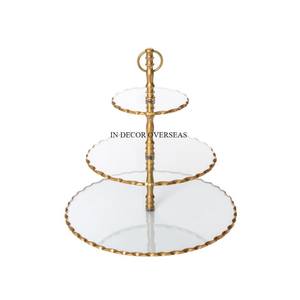 Direct Factory Supply Attractive Look Top Quality Gold Plated Metal And Mirror Made 3 <b>Tier</b> <b>Cake</b> <b>Stand</b> From India In Best Price - Product Image 1
