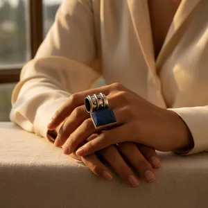 "Vermeil Rhodium-Plated Geometric <b>Lapis</b> <b>Lazuli</b> Marquise <b>Ring</b>-IGI Certified Fine Jewelry for Women" - Product Image 1