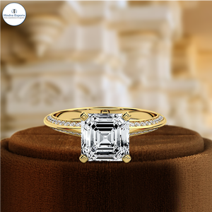 1Ct Asscher Lab Grown Diamond Anniversary <b>Ring</b>, Pave Halo Set Diamond Purpose <b>Ring</b>, Solid <b>14K</b> <b>Gold</b> Bridal <b>Ring</b>, IGI Certified - Product Image 1