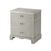 Table de chevet à 3 tiroirs |   Coffre en bois serpentin avec finition argentée vieillie et boutons en bronze