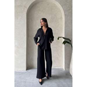 Pantalones de Lino Negro para Mujer Topshow, Producto al por Mayor - Product Image 5