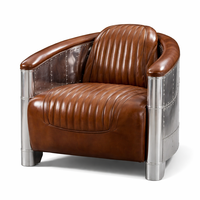 Canapé Chesterfield en cuir véritable une place |   Style antique européen, moderne du milieu du siècle, cadre en aluminium fait main, appartement, villa