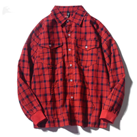 Kustom Drop bahu gaya Vintage kotak kemeja flanel lengan panjang kemeja kotak-kotak berukuran besar kemeja flanel untuk pria 2025/26