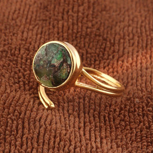 Creative Design Mohave Emerald Copper Turquoise Open <b>Adjustable</b> <b>Rings</b> Brass Gold Plated Double Layer Collet Set Statement <b>Rings</b> - Product Image 4