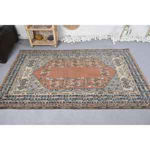 <b>Vintage</b> Turkish <b>Rug</b> Large Area 4.2x6.8ft Classic Brown Beige Patchwork Pattern Wool Material Latex for Hallway Bedroom Sideboard - Product Image 3