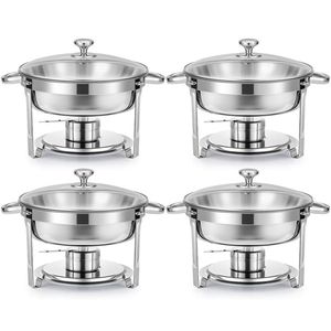 Lot de 4 chauffe-plats ronds modernes en acier inoxydable avec couvercle en verre pour les expériences culinaires contemporaines - Product Image 1