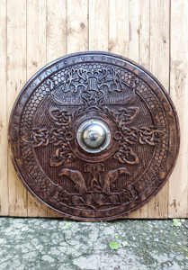 Destacado escudo individual de batalla logotipo personalizado vikingo Cosplay/pantalla Escudo de cuchillos de acero HECHO DE Material inoxidable - Product Image 5