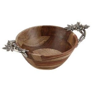 Antique Design Round Wooden Bowl Acacia <b>Wood</b> <b>Small</b> Bowl With Unique Flower Branch Salad Bowl For Home Hotel Supplies - Product Image 2