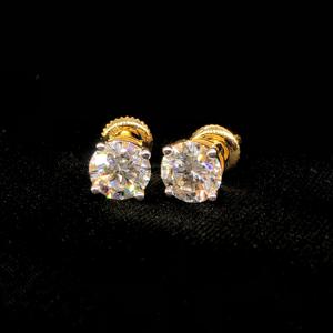 2.00TCW Natural Round Cut Diamond Cluster <b>Stud</b> <b>Earrings</b> Children's Trendy 14K Gold Screw Back - Product Image 3