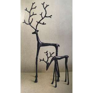 Accessoires de décoration de la maison Sculpture de renne en bronze Figurine décorative de Noël dorée et noire Lot de 2 - Product Image 4