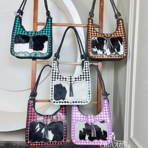 Sacs à bandoulière en cuir à carreaux marron et brun avec logo personnalisé de luxe 2026, sacs à main de luxe en cuir de vache véritable pour femmes - Product Image 1