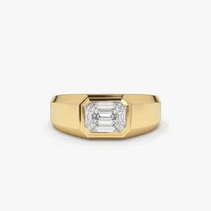 Cdj Luxe Ontwerper Natuurlijke Diamanten Ringen Klassieke Stijl 14kt Goud Smaragd Gesneden Ring Aangepaste Sieraden Fabrikant Uit India